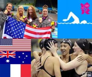 yapboz Podyum Yüzme Kadınlar 4 x 200 metre serbest bayrak, Amerika Birleşik Devletleri, Avustralya ve Fransa
